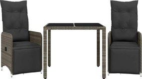 vidaXL 3 részes szürke polyrattan kerti bisztrógarnitúra párnákkal