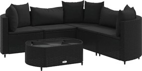 vidaXL 6 részes fekete polyrattan kerti ülőgarnitúra párnákkal