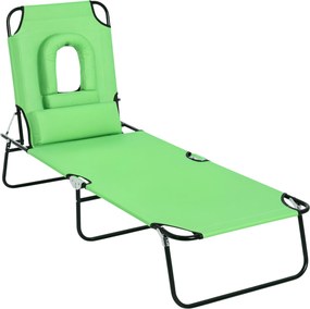 Outsunny Összecsukható Napozóágy Arccal, Fejtámlával, 4-Fokozatban Állítható Hátfallal, Időjárásálló Kemping Napozóágy, 120 kg Terhelhetőség, Kertbe,