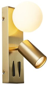 Modern, sárgaréz falikar 2-lámpás, állítható, USB-C porttal - Lesly