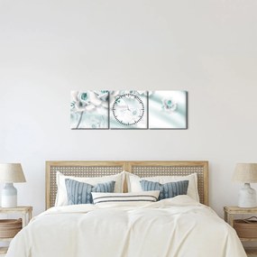 Kép - Türkiz rózsa virágok (órával) (90x30 cm)