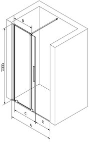 Mexen Velar, nyílásba tolóajtó 75x200 cm, 8mm átlátszó üveg, arany matt, 871-075-000-01-55