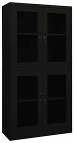 Fekete acél és edzett üveg irodai szekrény 90 x 40 x 180 cm