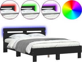 vidaXL fekete ágykeret fejtámlával és LED-del 135 x 190 cm
