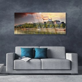 Modern üvegkép Town Lake Landscape 100x50 cm