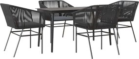 vidaXL 5 részes fekete polyrattan üveg kerti étkezőgarnitúra párnákkal