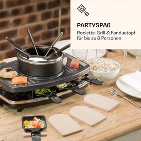 Klarstein Entrecote, 2 az 1-ben raclette grill fonduevel, 1100 W, természetes kő, 8 személyre, alátétek