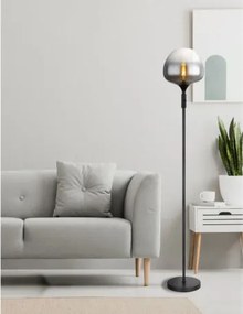 Globo 15548S2 Állólámpa, matt fekete fém, füstszínű üveg, fekete textil kábel, hintakapcsoló a terméken, ø: 290 mm, V: 1650 mm, kábelhossz 1800 mm, izzó nélkül 1x E27 60W 230V