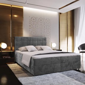 AKCIÓ Kárpitozott boxspring ágy GLORIEN VELVET 140x200 cm szürke II. osztály Matrac: Bonell rugós matrac