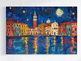 Vászonkép Canvas Velence Éjszaka Csatorna Színes Házak Hold 120x80