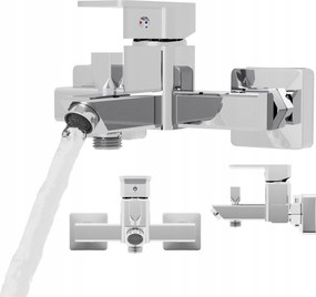 Kádtöltő csaptelep Fali fürdőszobai Négyzet Alakú ezüst Caro tömlőcsatlakozó