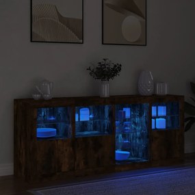 füstös tölgy színű tálalószekrény LED-ekkel 164 x 37 x 67 cm