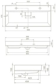 TMP SHARP 100 fali fürdőszobabútor - CeraStyle SHARP - 37600 DUPLA csaplyukas mosdóval - 100 x 48 cm