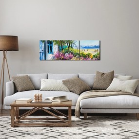 Kép a ház előtti kertről, olajfestmény (órával) (90x30 cm)