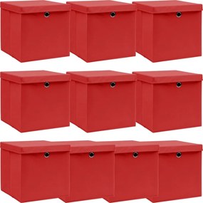 vidaXL 10 db piros szövet tárolódoboz fedéllel 32 x 32 x 32 cm