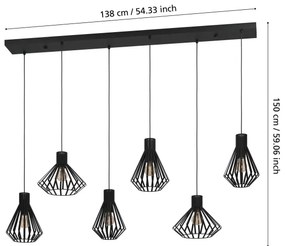 Eglo 390126 - Csillár zsinóron BASIDANO 6xE27/40W/230V fekete