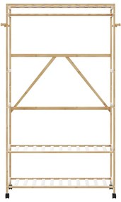 bambusz ruhaállvány polcokkal és kerekekkel 110x40x180 cm