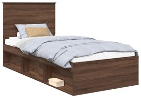 vidaXL Ágykeret fejtámlával Barna Tölgy 100 x 200 cm Tömör fenyőfa