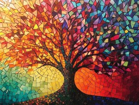 Vászonkép Canvas Dekoráció Az Élet Fája Mozaik Ólomüveg Boho 100x75