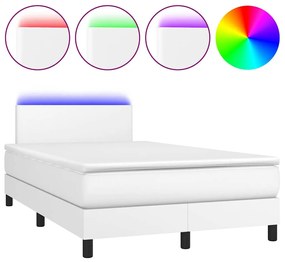 fehér műbőr rugós és LED-es ágy matraccal 120x190 cm