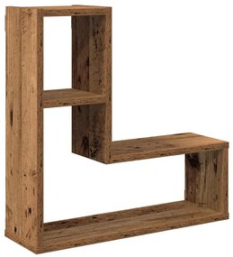 2 db antik fa színű szerelt fa fali kockapolc 50x15x50 cm