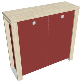 Verno+ S közepes szekrény 140 x 46 x 130 cm, üvegajtó, akác / piros