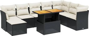 vidaXL 9 részes fekete polyrattan kerti ülőgarnitúra párnákkal