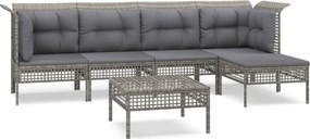 vidaXL 6 részes szürke polyrattan kerti ülőgarnitúra párnákkal