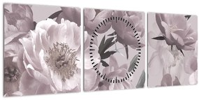 Kép - Vintage bazsarózsa virágok (órával) (90x30 cm)