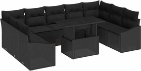 vidaXL Kanapé Szett párnával 10 pcs Fekete polirattan