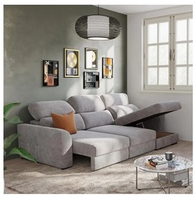 Univerzális sarokkanapé, kihúzható, háromszemélyes, tárolórekesszel TRENTO taupe