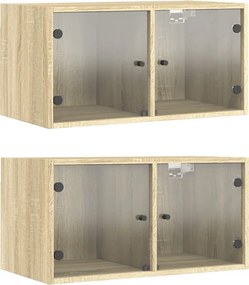 vidaXL 2 db sonoma tölgy színű faliszekrény üvegajtókkal 68,5x37x35 cm