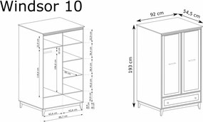 Aldabra Windsor W-10 gardróbszekrény, kasmír / természetes tölgy