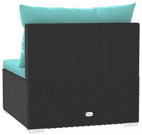 fekete polyrattan kerti középső kanapé párnákkal