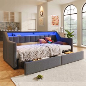 Gyerek összecsukható kanapé 90x200 Usb C Led 2fiókos kihúzható ágy szürke
