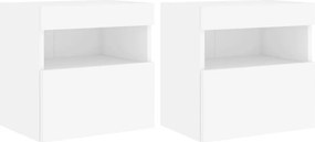 vidaXL 2 db fehér falra szerelhető TV-szekrény LED-ekkel 40x30x40 cm