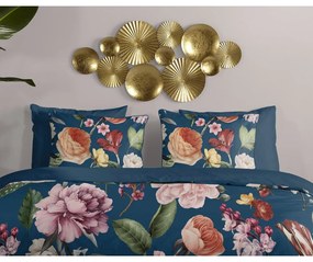 Sötétkék egyszemélyes-hosszabbított pamut-szatén ágyneműhuzat 140x220 cm Fiori – Descanso