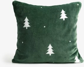 Goldea karácsonyi mikroplüss párnahuzat deluxe - fehér fák sötétzöld alapon 40 x 40 cm