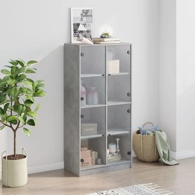betonszürke szerelt fa magasszekrény ajtókkal 68x37x142 cm