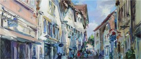 Kép - régi város sikátora, akril festmény (120x50 cm)