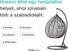 Fehér függőfotel KOKON állvány nélkül, zöld-fehér párna