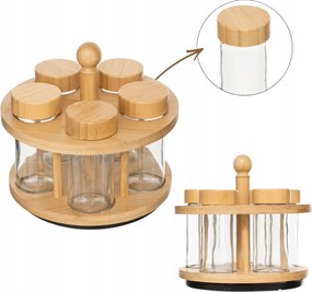 Fűszertartó Állvány Forgatható 5DB-OS Bambusz Fűszertartó Konyhai Rendszerező