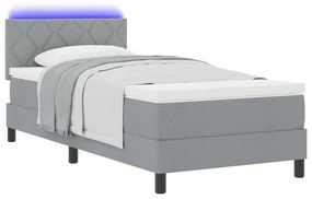 Box Spring ágy matraccal &amp; LED világítással világosszürke 90x200 cm szövet