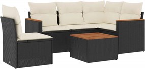 vidaXL 6 részes fekete polyrattan kerti ülőgarnitúra párnákkal