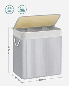 Szennyestartó kosár 3 rekesszel, 150L, Szürke