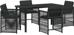 vidaXL Kert étkező szett 5 pcs Fekete polirattan