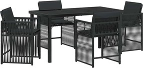 vidaXL Kert étkező szett 5 pcs Fekete polirattan