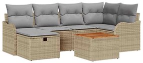 vidaXL Kerti Kanapé Szett párnával tárolóval 7 pcs Bézs Poli rattan