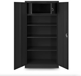 Fém irattároló irodai szekrény TOMASZ, 900 x 1850 x 450 mm, fekete