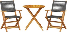 vidaXL 3 részes fekete polyrattan és tömör fa bisztrószett